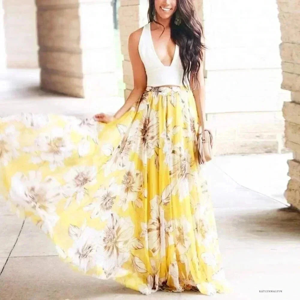 CHICWISH Women's Floral Watercolor Flower Maxi Floral Chiffon Slip Skirt SZ Med